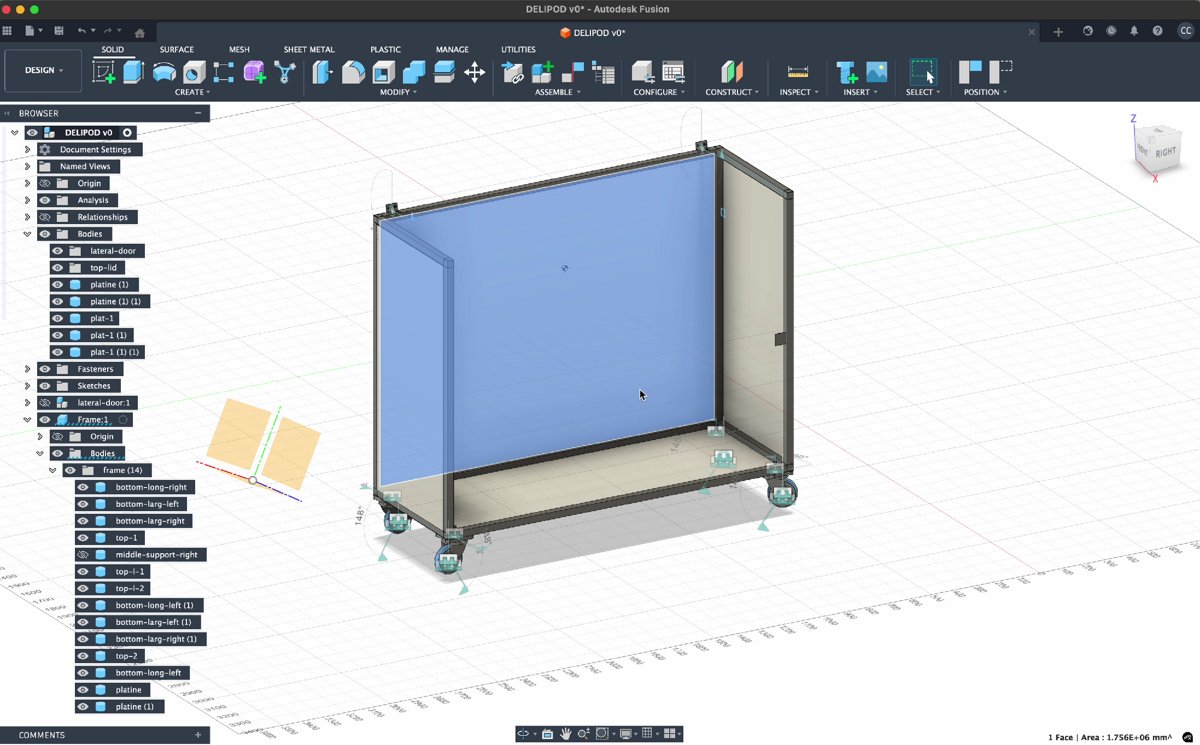 Le châssis du Delipod modélisé dans Autodesk Fusion.